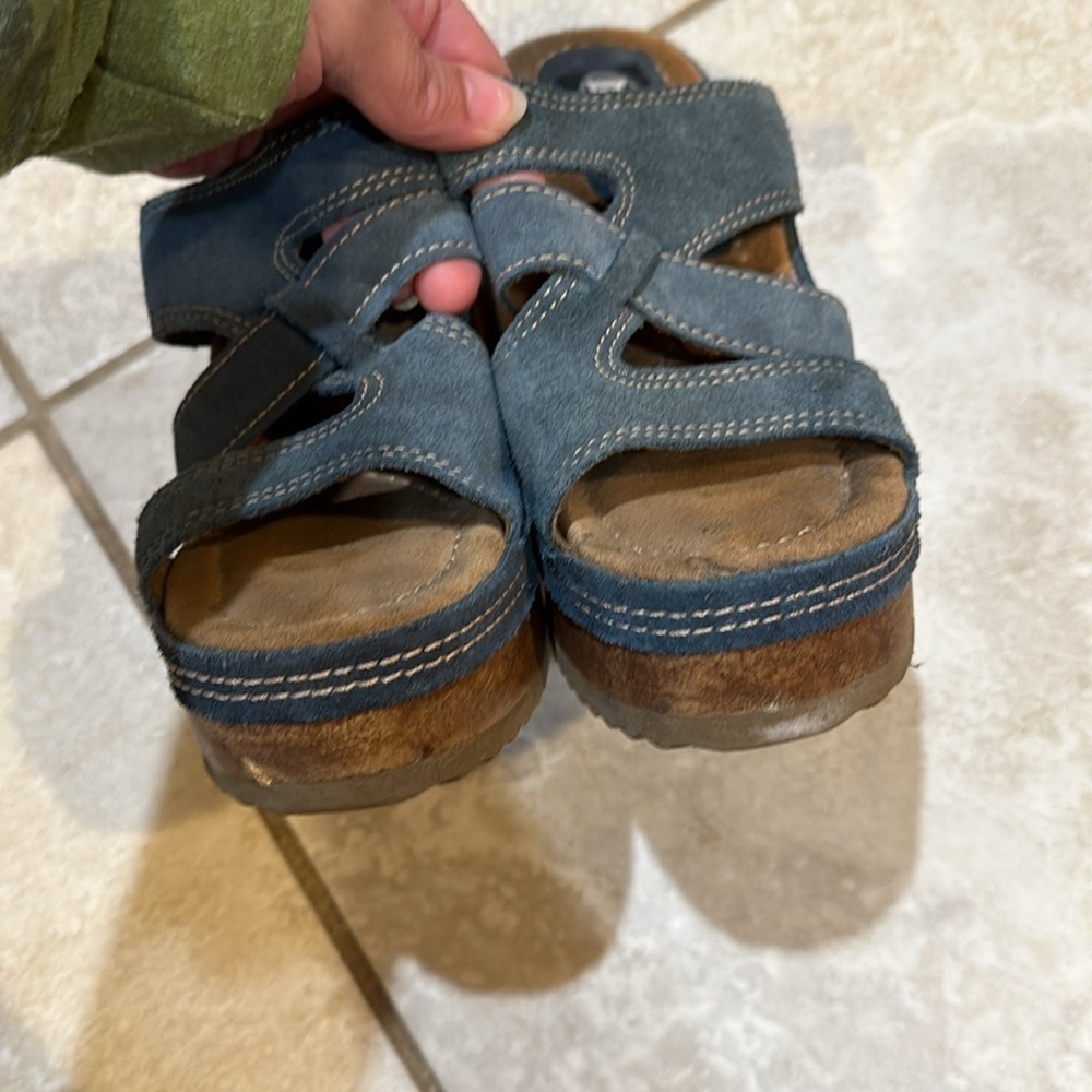 Vintage Y2K Bongo Blue Suede Platform Wood Heeled Sandals 6 Miles - Picture 3 of 8